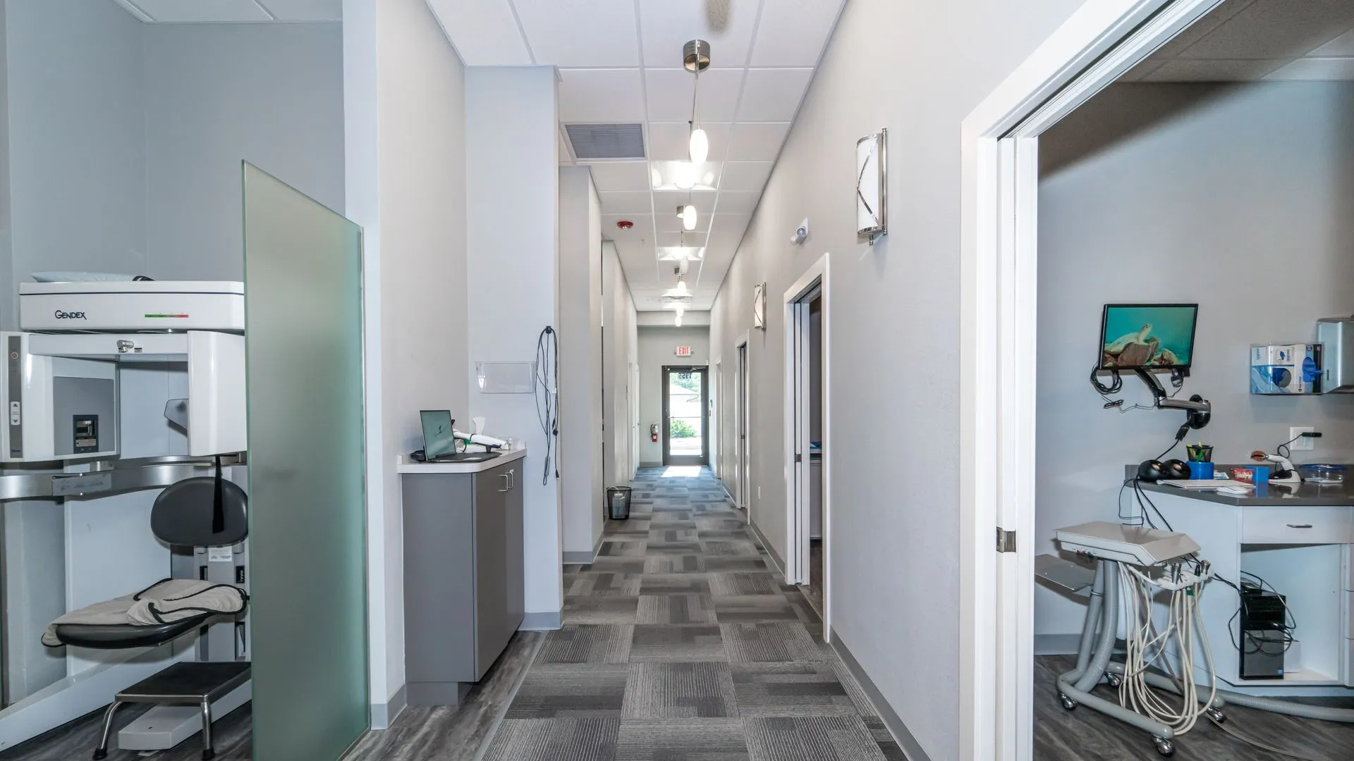 Hallway connecting treatment rooms at Dental Implants Today