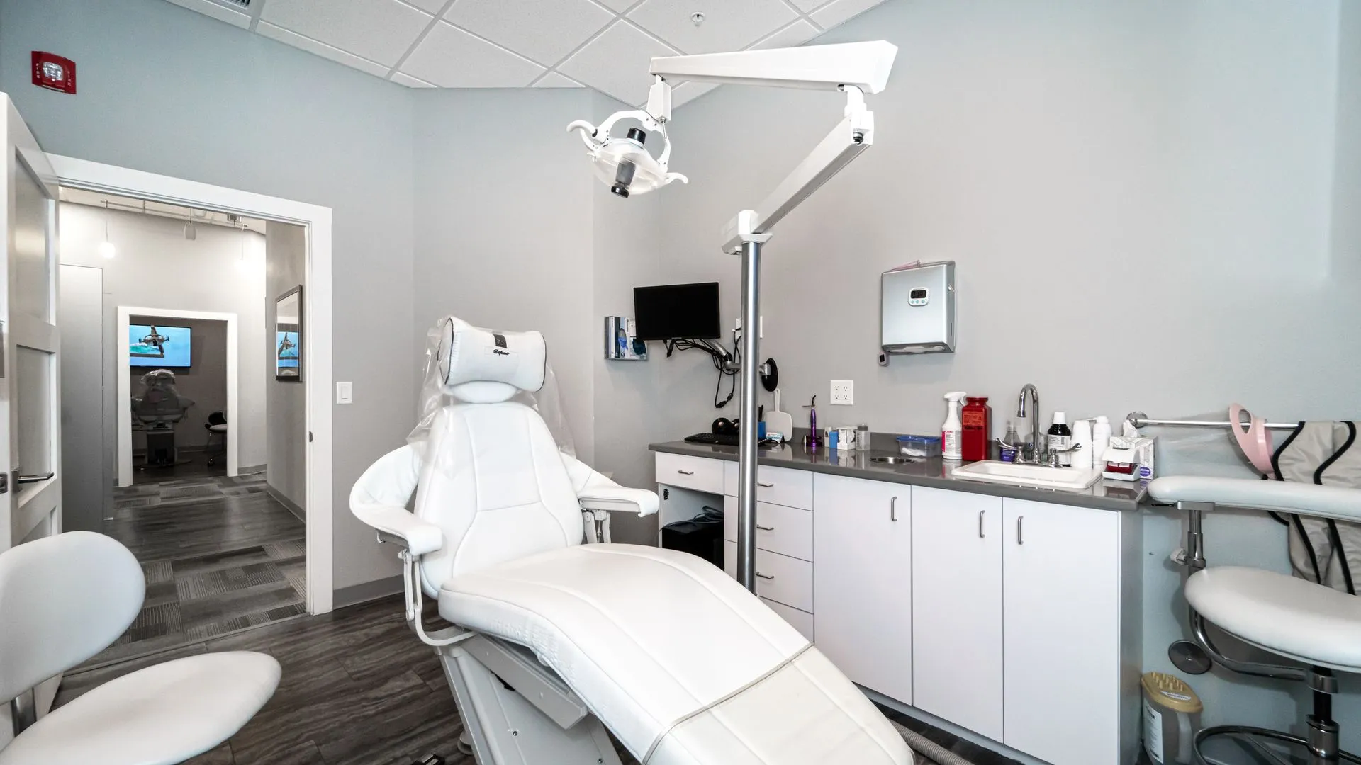 Comfortable dental operatory viewed from the entrance